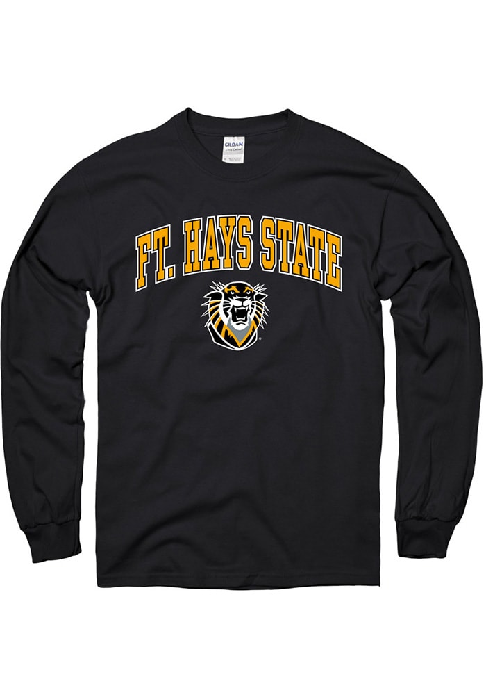 Fort Hays State Tigers Black Arch Mascot Long Sleeve T Shirt