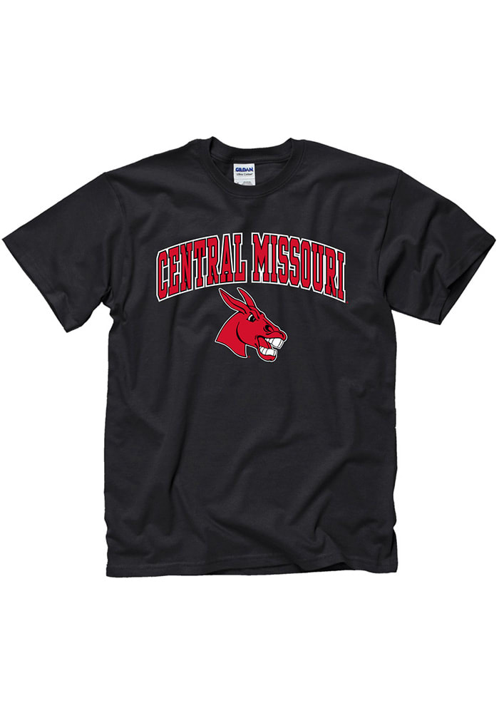 Central Missouri Mules Black Arch Mascot Short Sleeve T Shirt