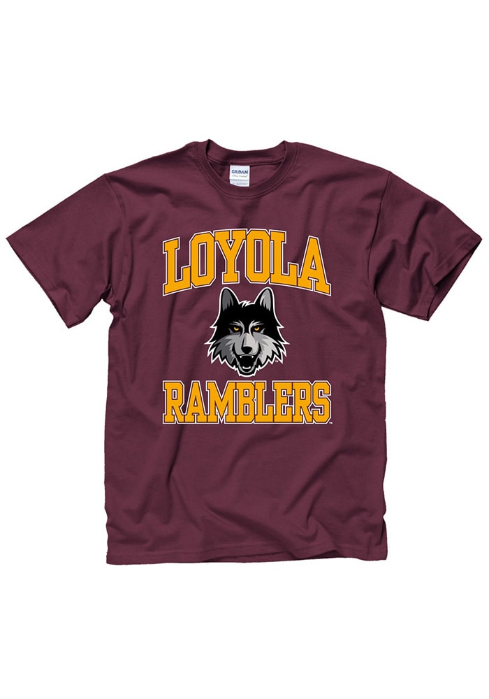 Loyola Ramblers Maroon Arch Mascot Short Sleeve T Shirt