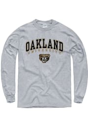 Oakland University Golden Grizzlies Grey Arch Mascot Long Sleeve T Shirt
