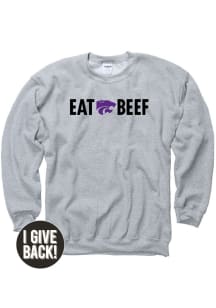 K-State Wildcats Mens Grey Eat Beef Long Sleeve Crew Sweatshirt
