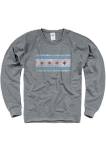Chicago Mens Grey Chicago Flag Long Sleeve Crew Sweatshirt