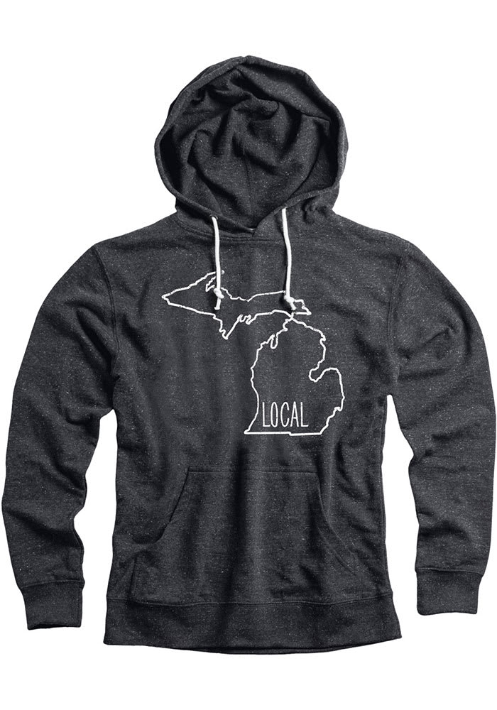 Michigan Black State Shape Long Sleeve Hood Sweatshirt