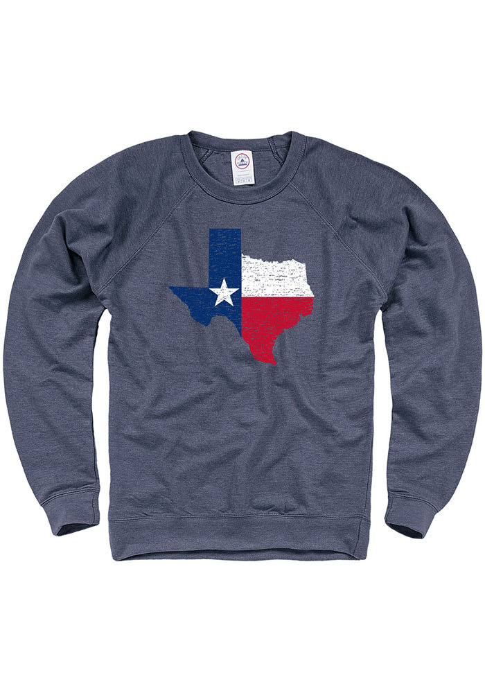 Texas Mens Navy Blue Texas Flag Long Sleeve Crew Sweatshirt