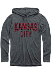 Kansas City Grey Buffalo Plaid Wordmark Long Sleeve Light Weight Hood