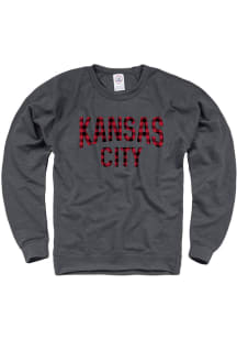 Kansas City Mens Grey Buffalo Plaid Long Sleeve Crew Sweatshirt