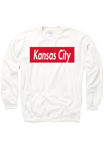 Kansas City Mens White Boxy Logo Long Sleeve Crew Sweatshirt