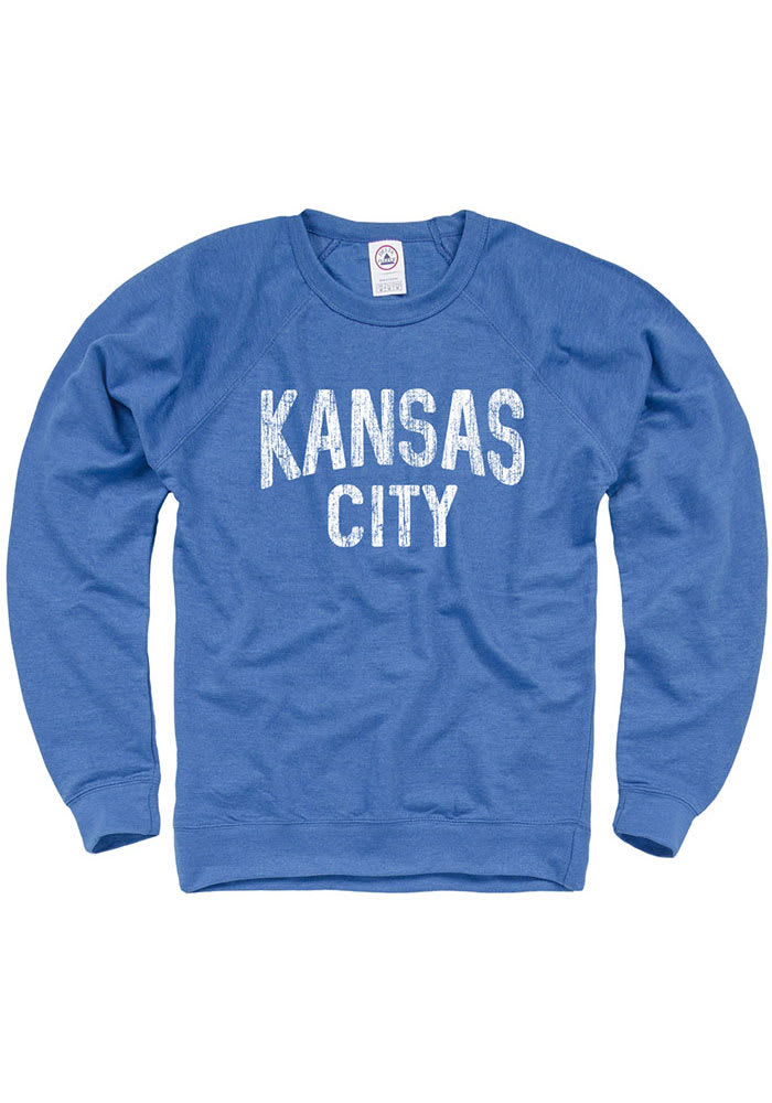 Kansas City Mens Blue Kansas City Wordmark Long Sleeve Crew Sweatshirt