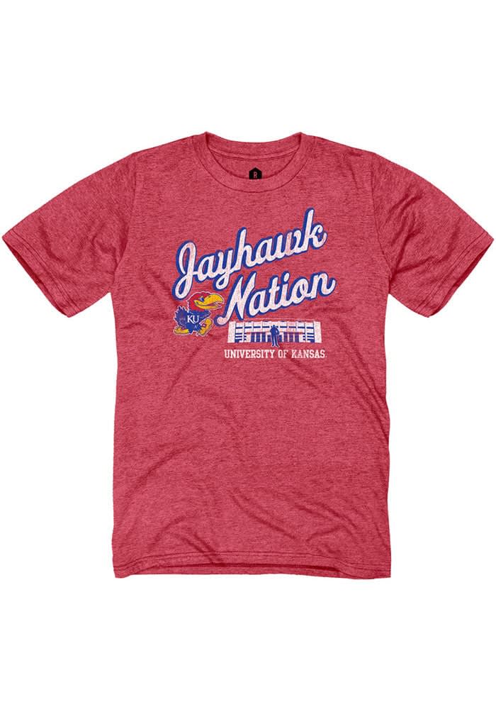 Rally Kansas Jayhawks RED HEATHER Jayhawk Nation Short Sleeve Fashion T ...