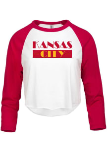 Kansas City Women's White Retro Wordmark Cropped 3/4 Raglan T Shirt