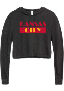 Kansas City Women's Black Retro Wordmark Cropped Long Sleeve T Shirt Hood