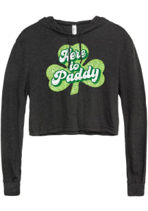 Rally Womens Black Here To Paddy Long Sleeve Cropped T Shirt Hood