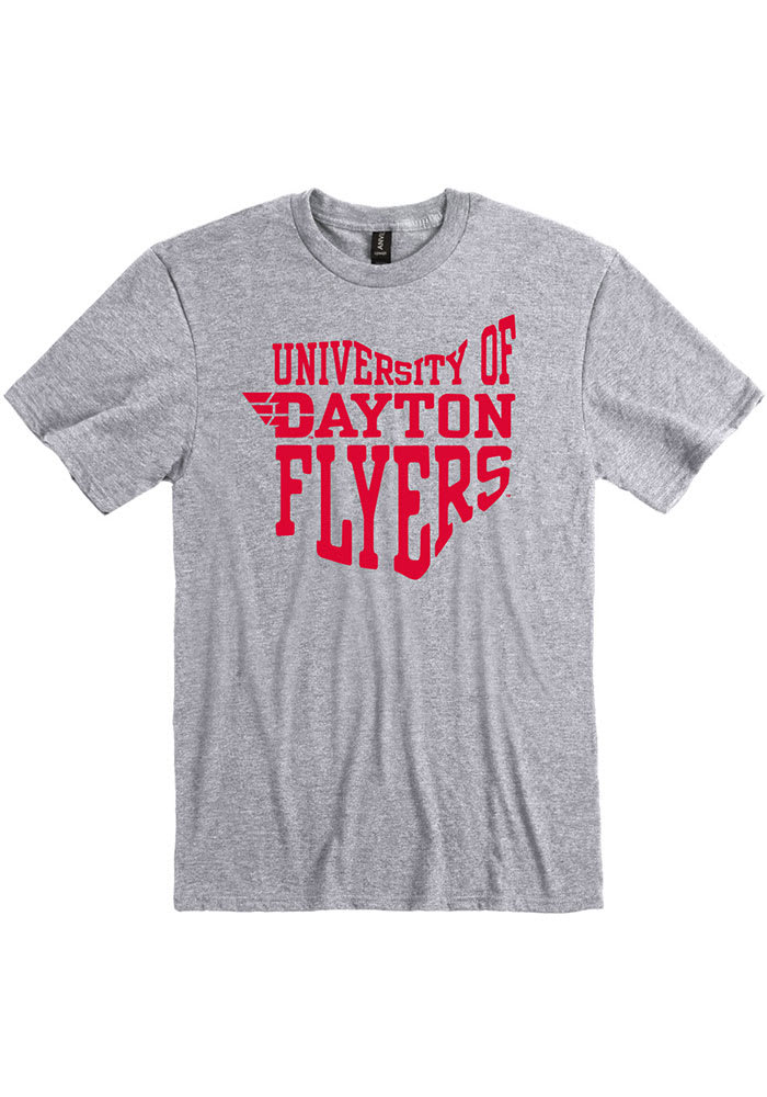 Dayton Flyers Grey State Outline Short Sleeve T Shirt