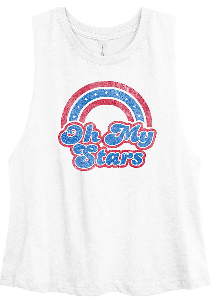 USA Women's White Oh My Stars Cropped Tank Top