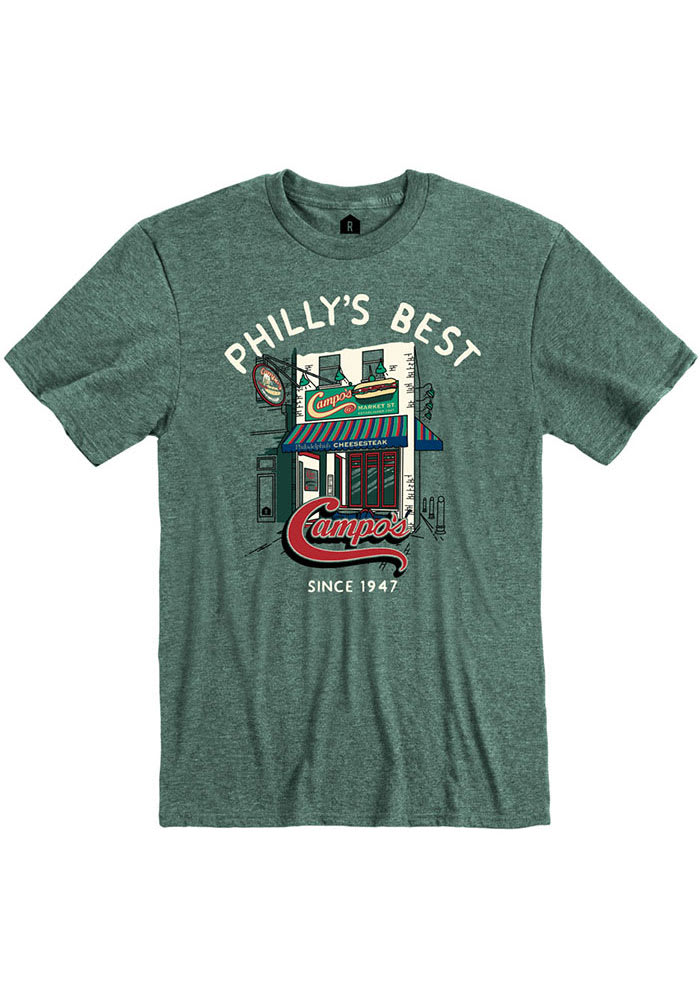 Campo's Philly Cheesesteaks Heather Dark Green Store Front Short Sleeve ...