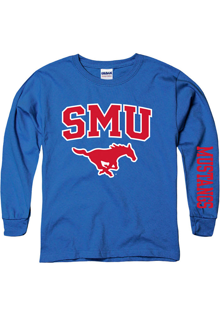 SMU Mustangs Youth Blue Arch Mascot Long Sleeve Tee