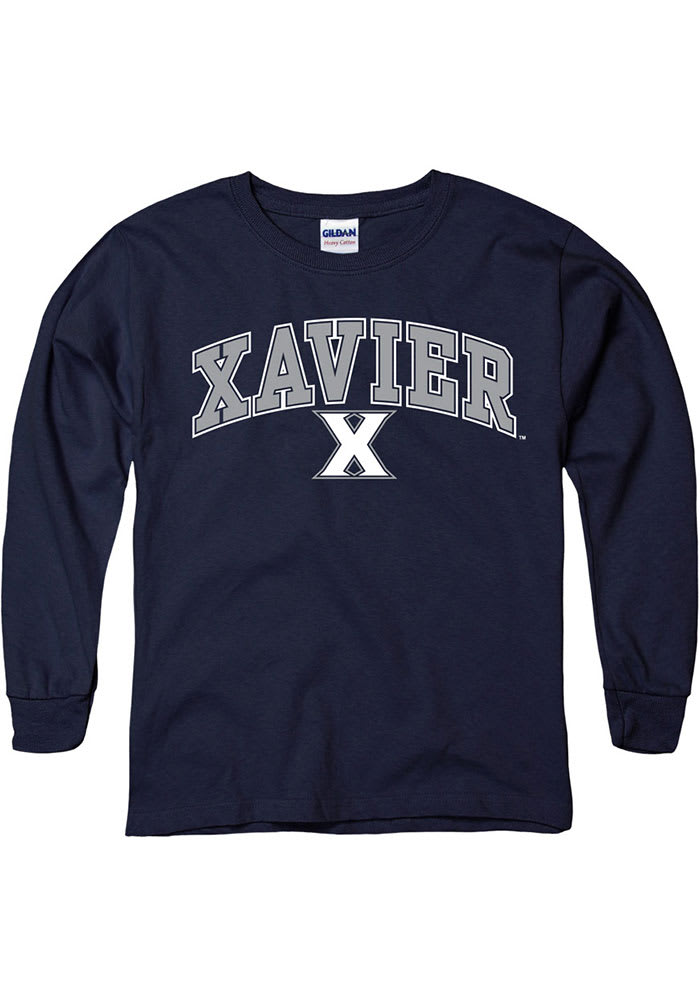 Xavier Musketeers Youth Navy Blue Arch Mascot Long Sleeve T-Shirt