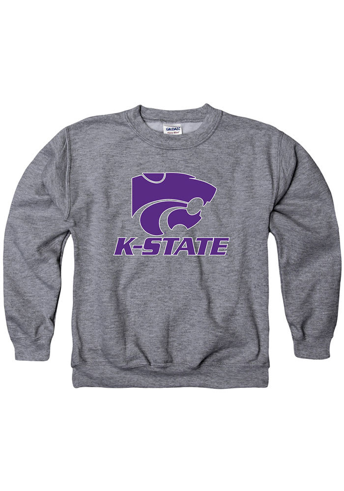 K-State Wildcats Youth Grey Name Drop Logo Long Sleeve Crew Sweatshirt