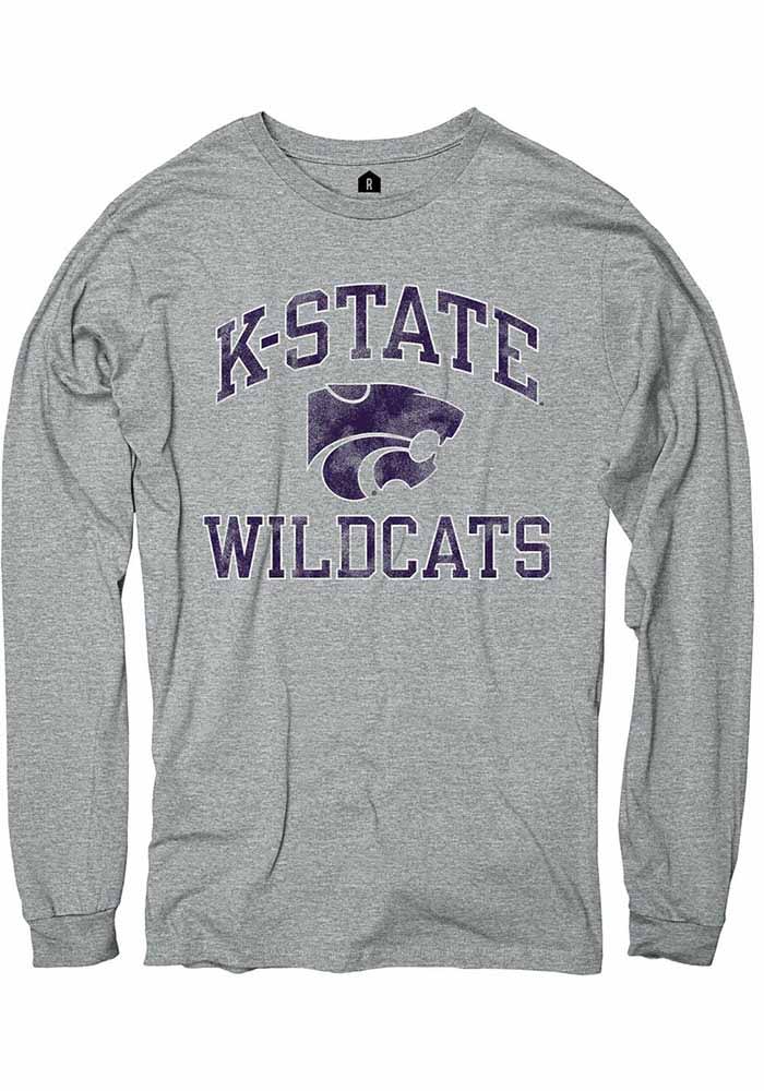 Rally K-State Wildcats Grey Number One Distressed Long Sleeve Fashion T Shirt