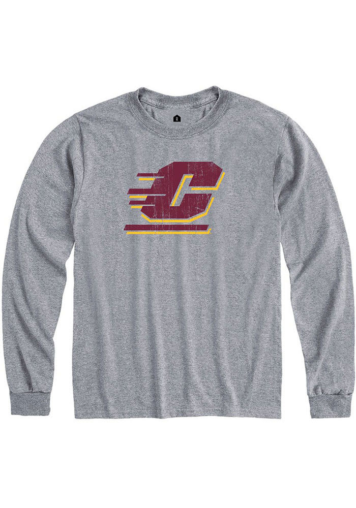 Rally Chippewas Primary Team logo Distressed Long Sleeve T Shirt Grey