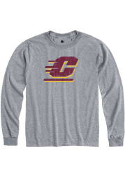 Rally Central Michigan Chippewas Grey Primary Team logo Distressed Long Sleeve T Shirt