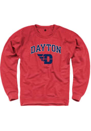 Rally Dayton Flyers Mens Red French Terry Arch Mascot Long Sleeve Crew Sweatshirt