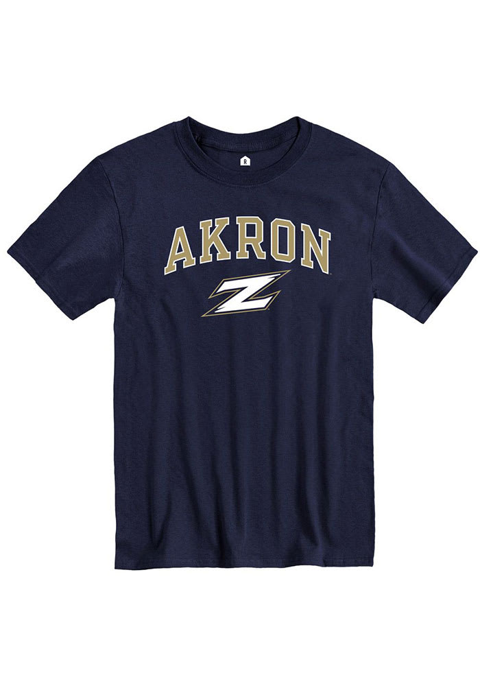 Rally Akron Zips Navy Blue Arch Mascot Short Sleeve T Shirt