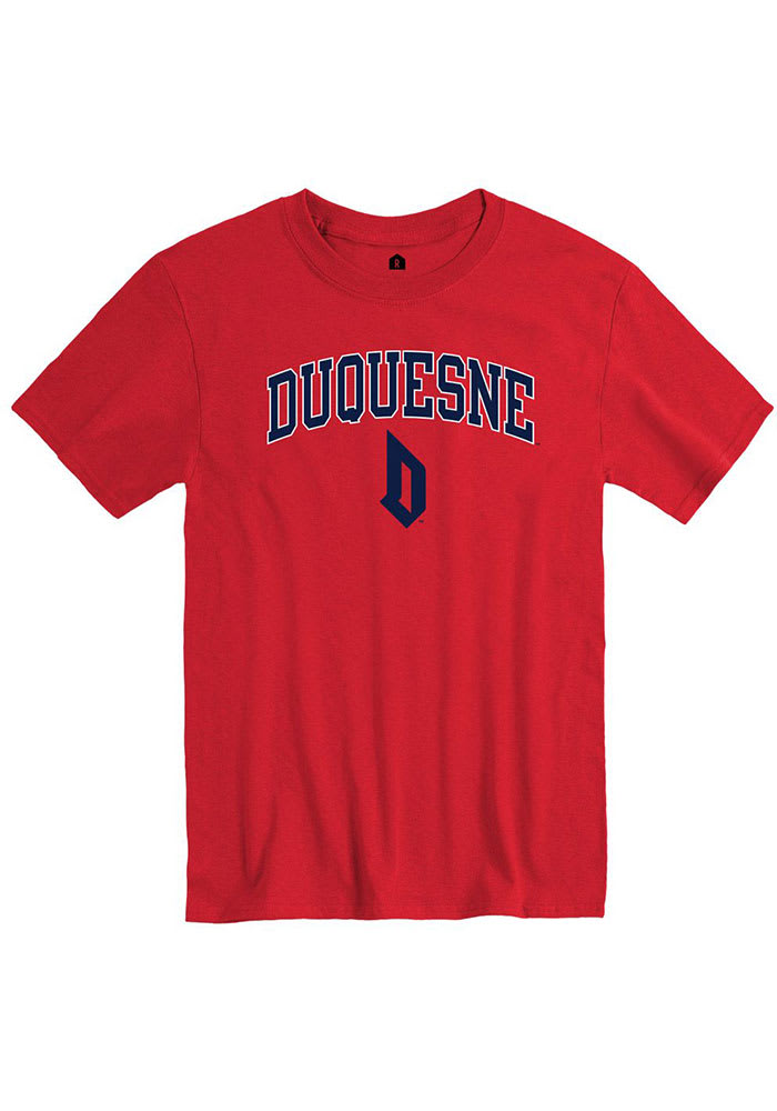 Rally Duquesne Dukes Red Arch Mascot Short Sleeve T Shirt