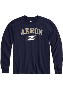 Rally Akron Zips Navy Blue Arch Mascot Long Sleeve T Shirt