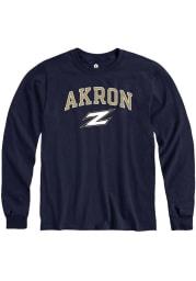 Rally Akron Zips Navy Blue Arch Mascot Long Sleeve T Shirt