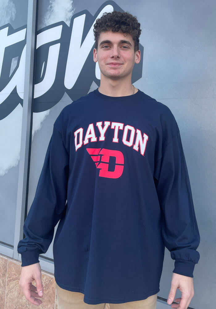 Rally Dayton Flyers Navy Blue Arch Mascot Long Sleeve T Shirt