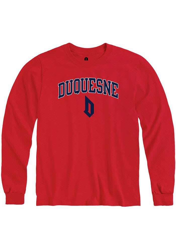 Rally Duquesne Dukes Red Arch Mascot Long Sleeve T Shirt