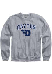 Rally Dayton Flyers Mens Grey Fleece Arch Mascot Long Sleeve Crew Sweatshirt