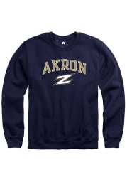 Rally Akron Zips Mens Navy Blue Fleece Arch Mascot Long Sleeve Crew Sweatshirt