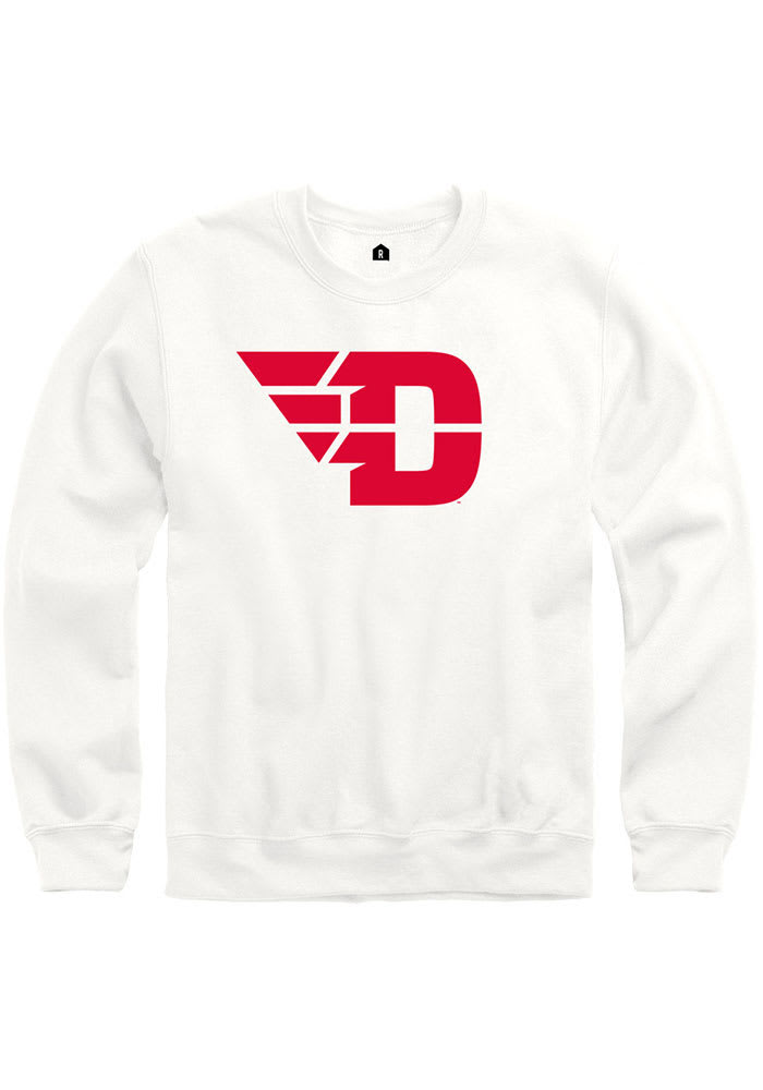 Rally Dayton Flyers Mens White Fleece Team Logo Long Sleeve Crew Sweatshirt
