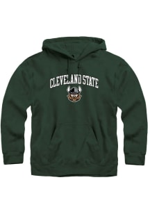 Rally Cleveland State Vikings Mens Green Fleece Arch Mascot Long Sleeve Hoodie