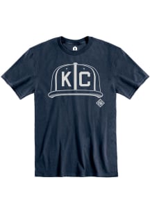 Rally Kansas City Monarchs Navy Blue KC Hat Short Sleeve Fashion T Shirt