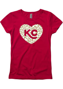 Kansas City Girls Red Glitter Cheetah Heart Short Sleeve T-Shirt