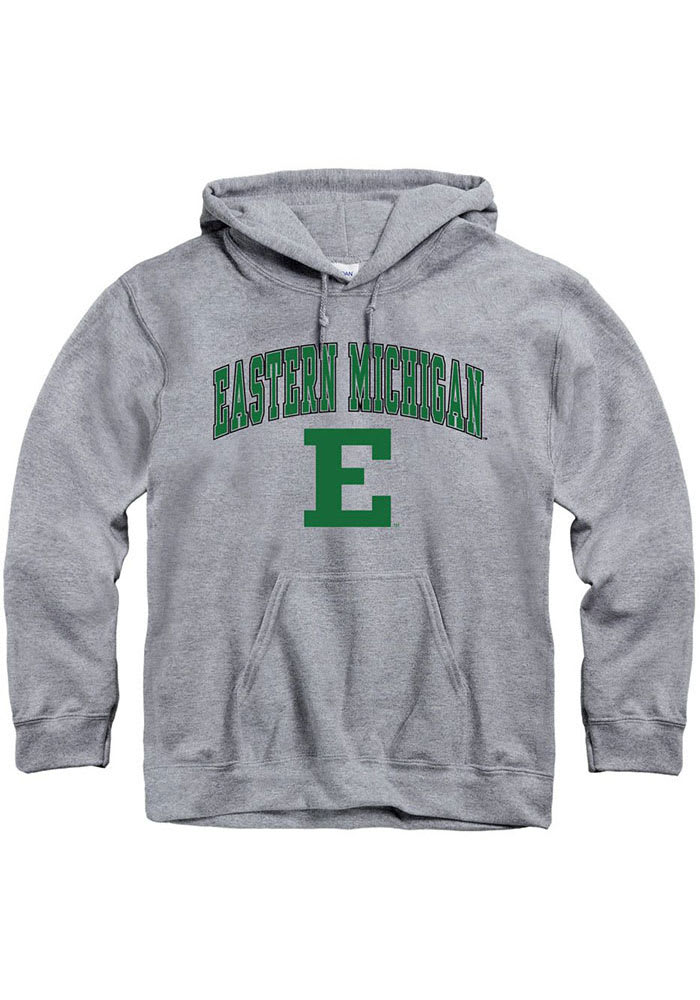 Eastern Michigan Eagles Mens Grey Arch Mascot Long Sleeve Hoodie