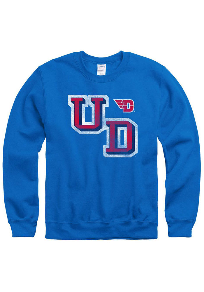 Dayton Flyers Mens Blue Distressed Logo Long Sleeve Crew Sweatshirt