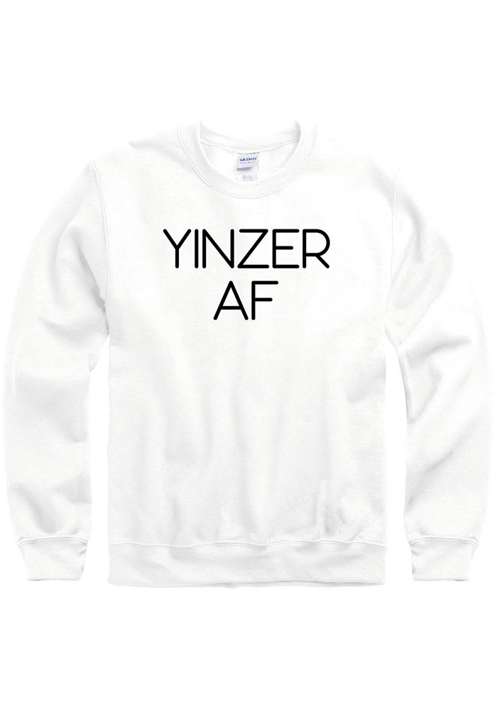 Pittsburgh Mens White Yinzer AF Long Sleeve Crew Sweatshirt