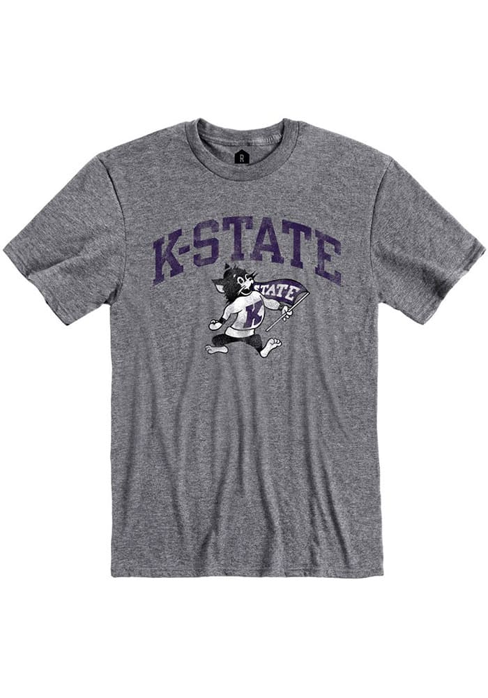 Rally K-State Wildcats Grey Distressed Arch Mascot Short Sleeve Fashion T Shirt