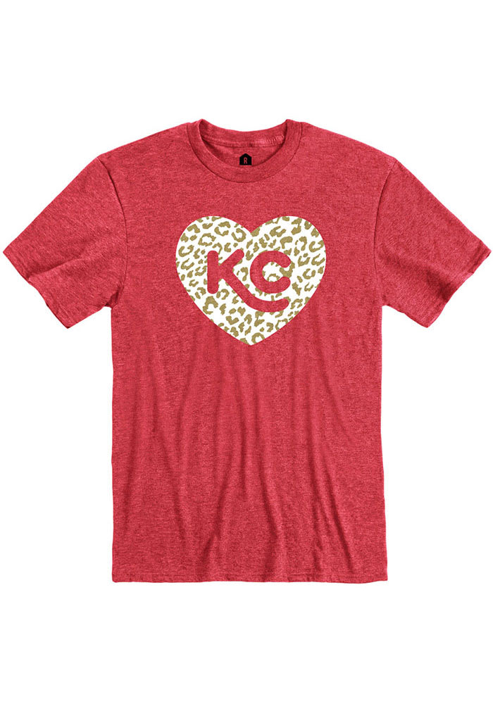 Rally Kansas City Womens Red Glitter Heart Short Sleeve T-Shirt