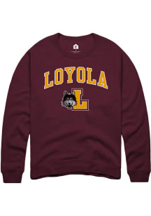 Rally Loyola Ramblers Mens Maroon Arch Mascot Long Sleeve Crew Sweatshirt
