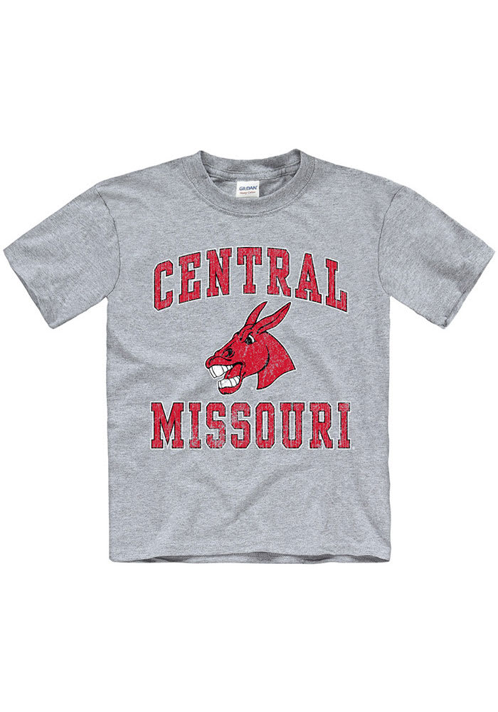 Central Missouri Mules Youth Grey Arch Mascot Short Sleeve T-Shirt