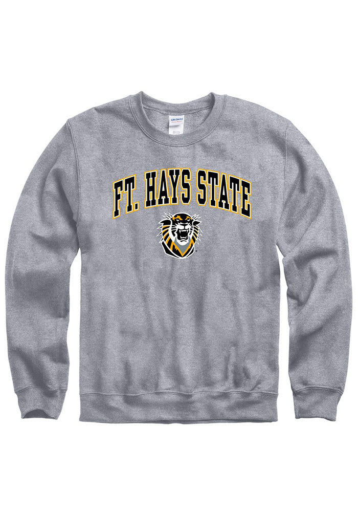 Fort Hays State Tigers Mens Grey Arch Mascot Long Sleeve Crew Sweatshirt