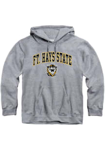 Fort Hays State Tigers Mens Grey Arch Mascot Long Sleeve Hoodie