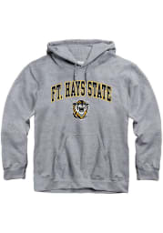 Fort Hays State Tigers Mens Grey Arch Mascot Long Sleeve Hoodie