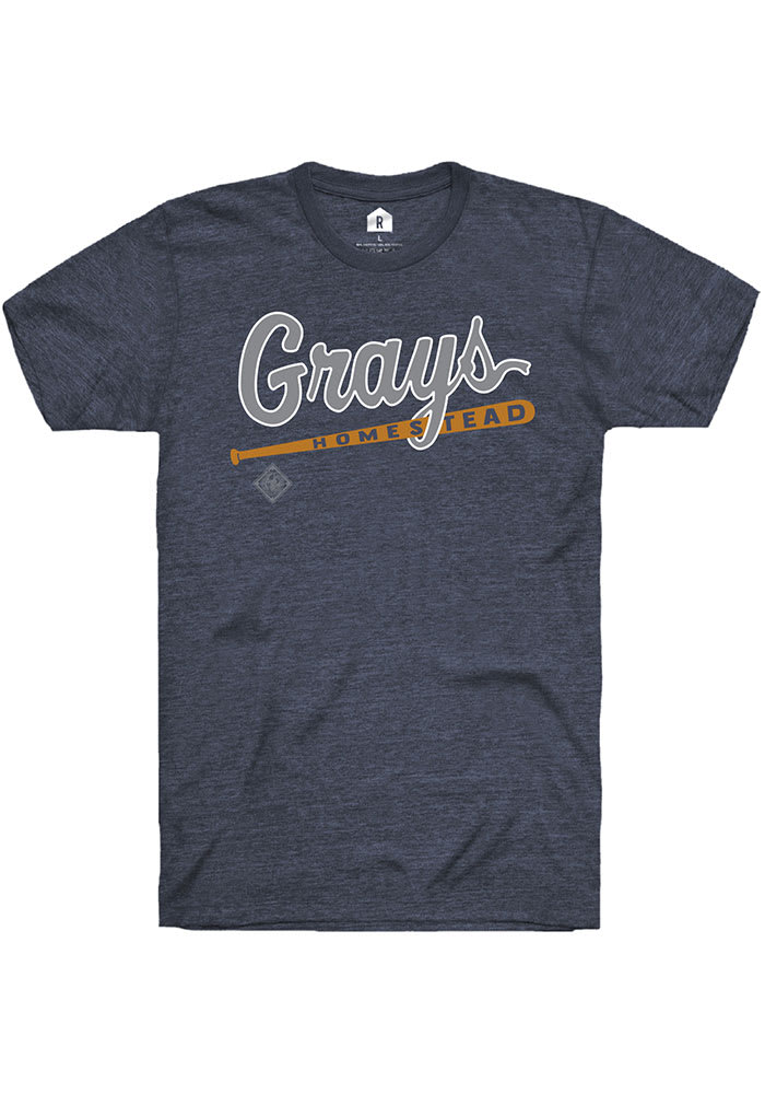 Rally Homestead Grays Navy Blue Script Logo Short Sleeve Fashion T Shirt