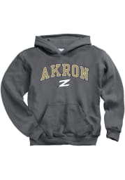 Akron Zips Youth Charcoal Arch Mascot Long Sleeve Hoodie